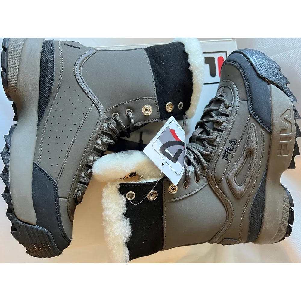 NIB Fila Disruptor Shearling Sneakers Boots Women size 7 Brown/Black